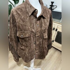 BlankNYC brown suede fringe jacket